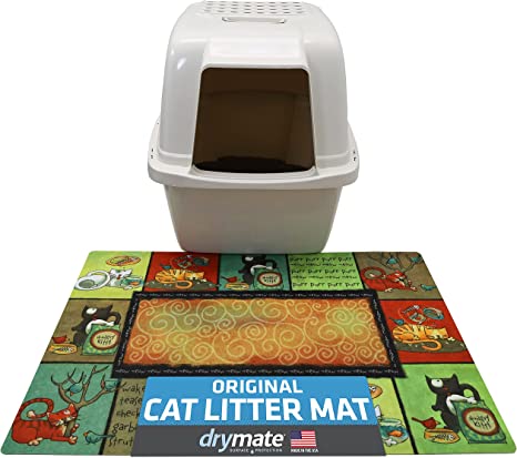 Drymate Original Cat Litter Mat, Contains Mess from Box for Cleaner Floors, Urine-Proof, Soft on Kitty Paws -Absorbent/Waterproof- Machine Washable, Durable (USA Made) (20”x28”)(Kitty Chaos)
