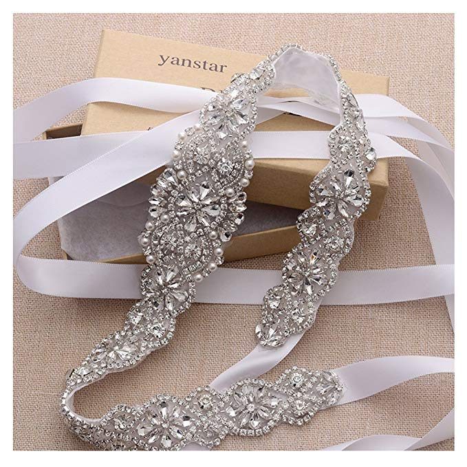 Bridal Rhinestone Wedding Belts Hand Clear Crystal 22In Length For Bridal Gowns