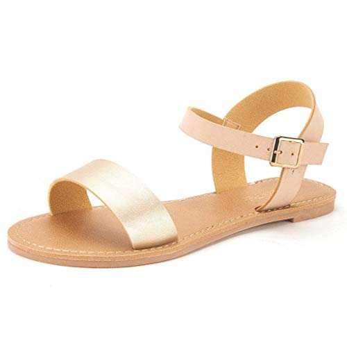 DREAM PAIRS Women's Cute Open Toes One Band Ankle Strap Flexible Summer Flat Sandals New