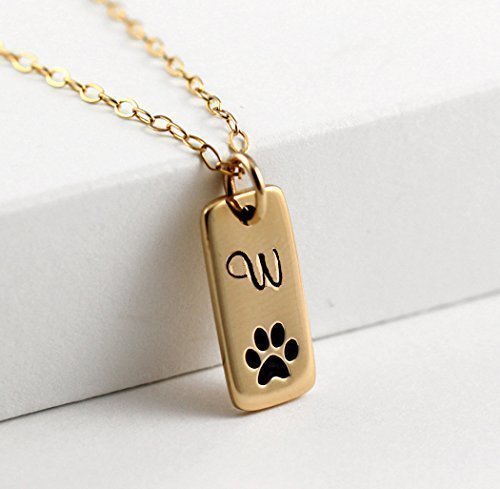Dog Paw Print Initial Pendant . Personalized Monogrammed Puppy Charm . 14k GF Necklace