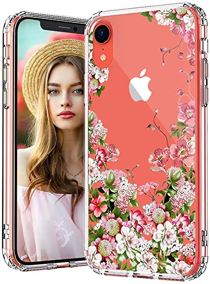 MOSNOVO iPhone XR Case, Clear iPhone XR Case, Floral Garden Flower Pattern Clear Design Transparent Plastic Hard Back Case with Soft TPU Bumper Protective Case Cover for Apple iPhone XR