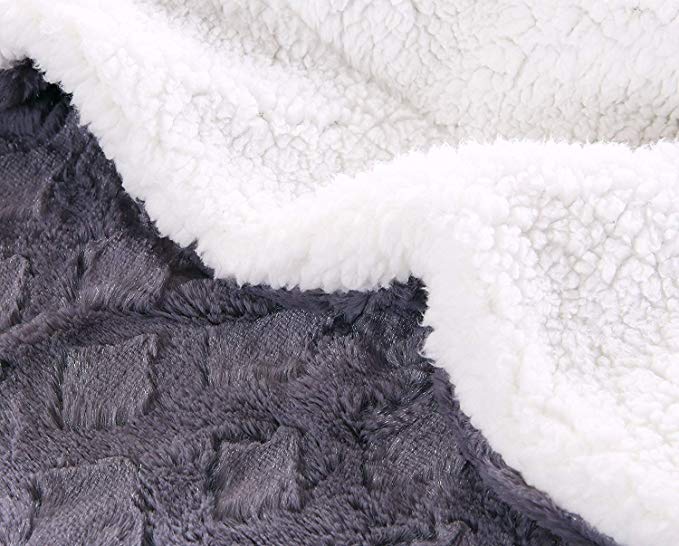 DaDa Bedding Castle Royalty Throw Blanket - Cuddly Lavish Soft Warm Plush - Faux Fur Sherpa Fleece - Fuzzy Fluffy Embossed Textured Medium Slate Cool Grey & White for Sofa or Bed - 50" x 60"