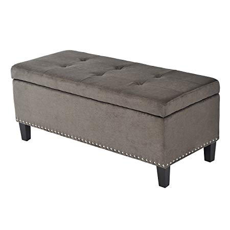 Homcom 42” Tufted Fabric Ottoman Storage Bench (Gray)