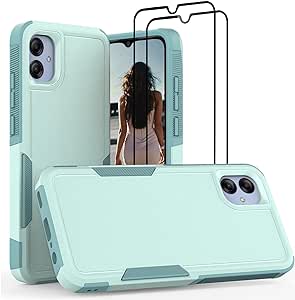 Jeylly for Samsung Galaxy A04E Case with Screen Protectors, 3 in 1 Hybrid Matte Hard PC Back & Flexible TPU Rubber Inner Bumper Shockproof Full Body Protective Phone Cover for Galaxy A04E, Turquoise