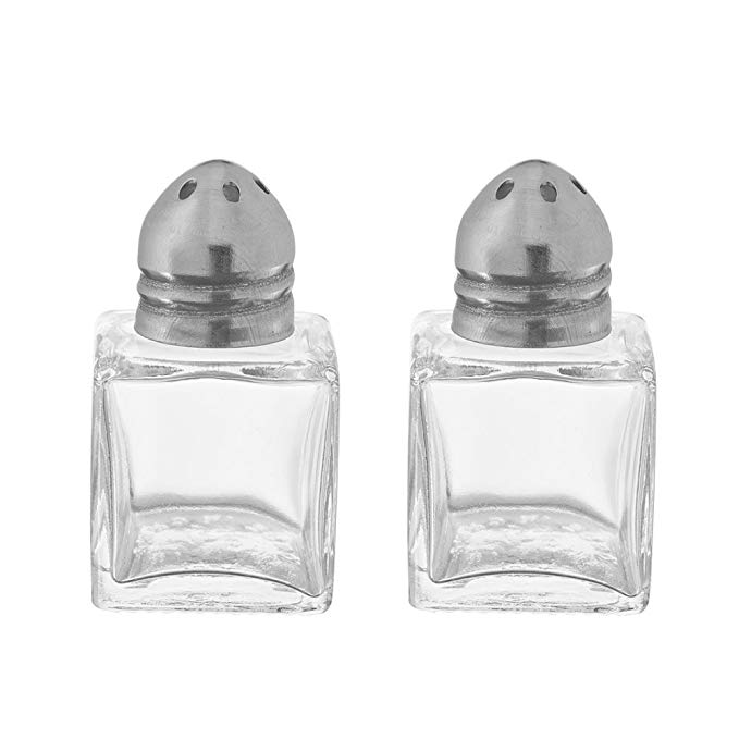 (Set of 2) Mini Salt and Pepper Shakers, 0.5 Oz Glass Cube Body, Restaurant Salt and Pepper Shakers By Tezzorio
