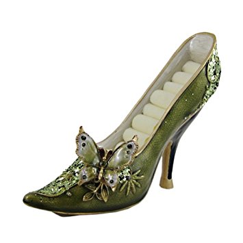 Sparkling Butterfly Ring Holder Shoe Sequined Green