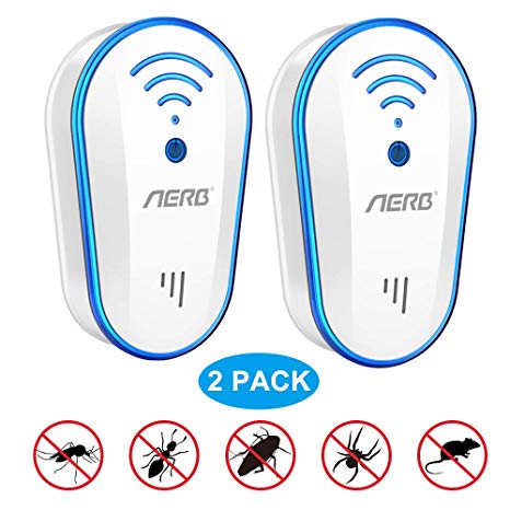[2019 Upgraded ] Ultrasonic Pest Repeller, Aerb 10W Plug-in Insect Repeller, 2 Pack Electronic Portable Pet Safe Device-Repels Away Fleas, Bugs,Mosquito, Mice, Insect, Ants, Spiders, Rat & More
