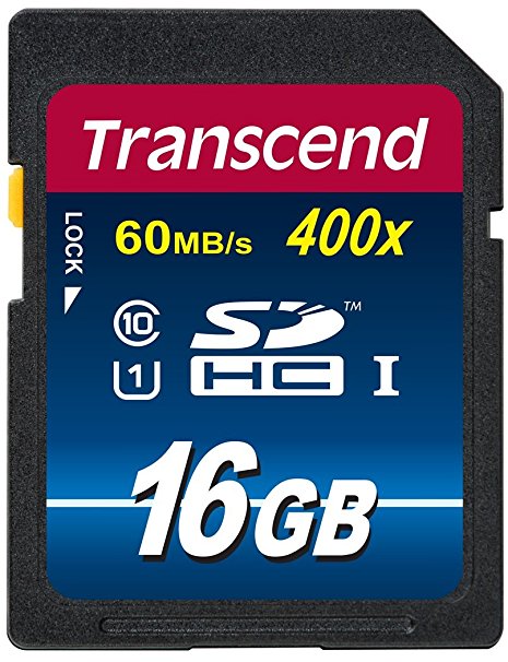 Transcend 16GB SDHC Class 10 UHS-1 Flash Memory Card Up to 60MB/s (TS16GSDU1PE)