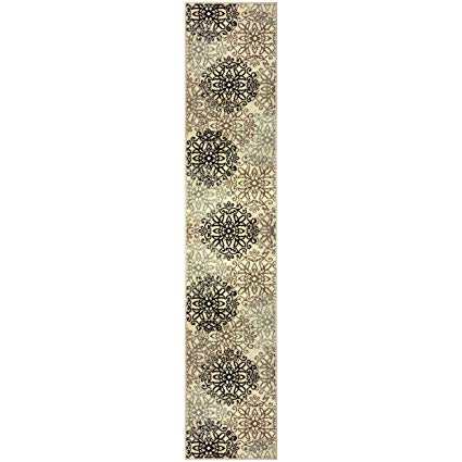 Superior Contemporary Leigh Collection Rug Runner -Modern Area Rug, 8 mm Pile, Floral Medallion Design with Jute Backing, Beige, 2' x 11'