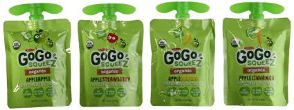 GoGo SqueeZ ORGANIC New On the Go Apple Sauce, VARIETY PACK, 20 Count (20 ct), 3.2 Ounces / Real Organic Fruit & Juice No Artificial Anything 100% Fruit To Go