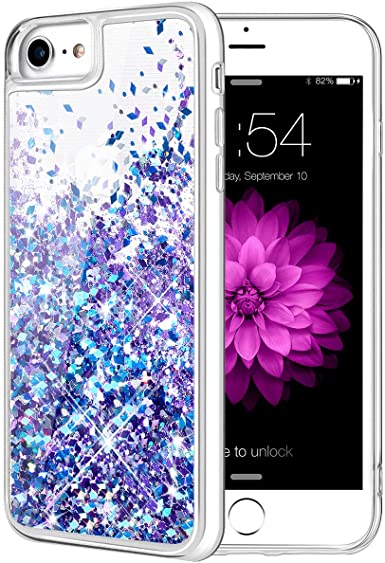 Caka Glitter Case for iPhone 7 8 SE 2020 Case Bling Shining Liquid Flowing Glitter Sparkle Soft Clear TPU Glitter for Women Girls Case for iPhone 7 8 SE 2020 (Blue Purple)