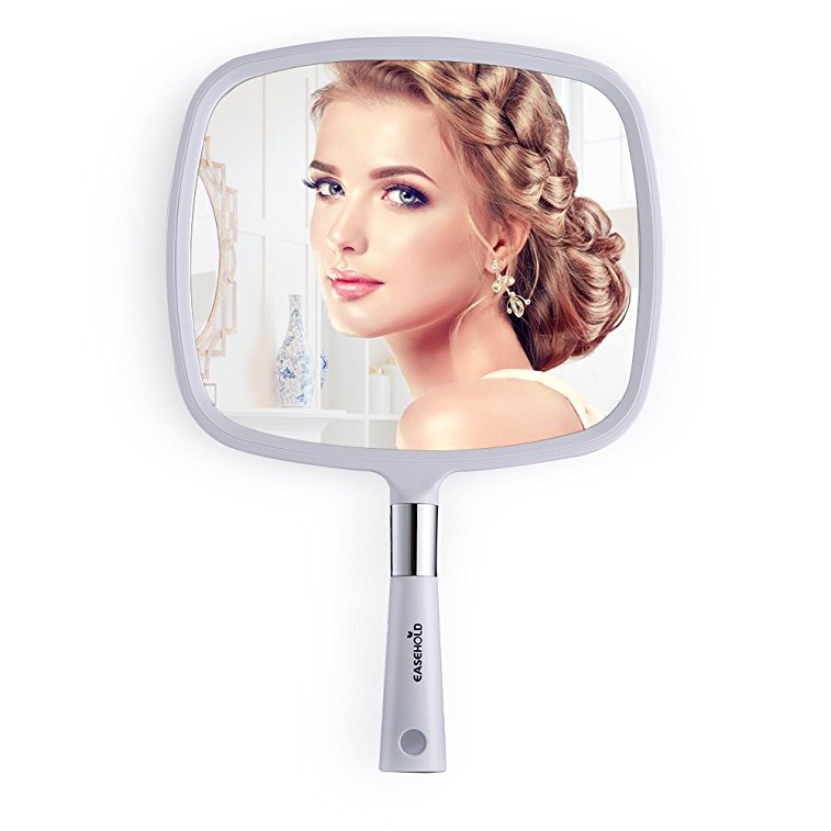 Easehold Handheld Mirror with Handle,Bathroom Mirror Wall Mounted with Hook Hole for Vanity Makeup Home Salon Travel Use (White)