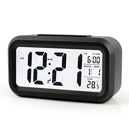 THUNBIRD Digital LCD Large Screen Alarm Clock Multi-function with Snooze Function, Calendar, Date, Week, Month And Temperature Display(F/C) Great for Children Women Elderly People - BLACK