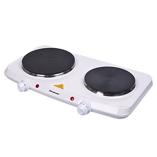 Homeleader Double Hot Plate, Stainless Steel Electric Contertop Burner with Dual Temperature Control, White