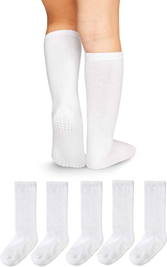 LA Active Knee High Grip Socks – 5 Pairs - Baby Toddler Infant Kids Non Slip/Skid Cotton