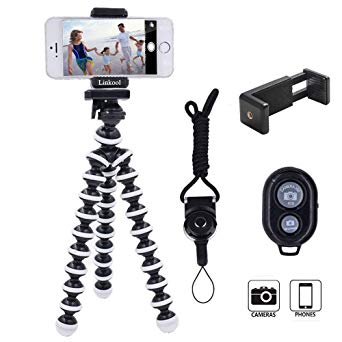 Phone Tripod, Linkcool Octopus Phone Tripod Portable and Adjustable Tripod Stand Holder with Universal Clip and Bluetooth Remote Compatible with Most Smartphones, GoPros, and Digital Cameras