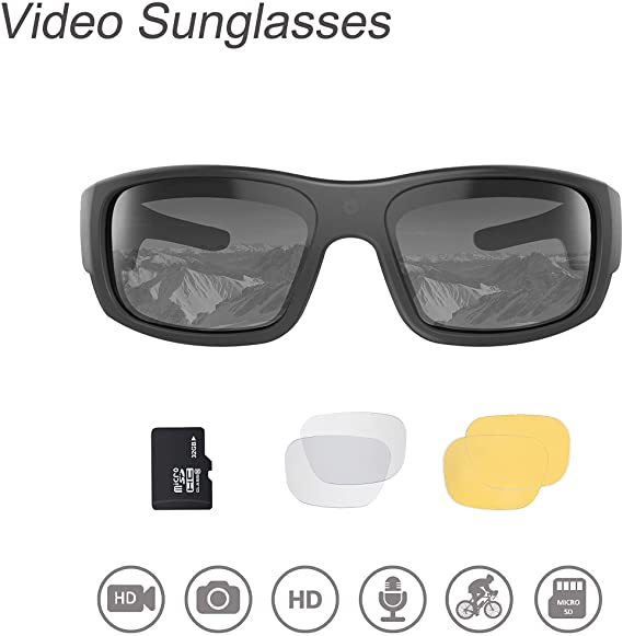 OhO Video Sunglasses,32GB 1080 HD Video Recording Camera for 1.5 Hours Video Recording Time with Built in 15MP Camera and Polarized UV400 Protection Safety and Interchangeable Lens