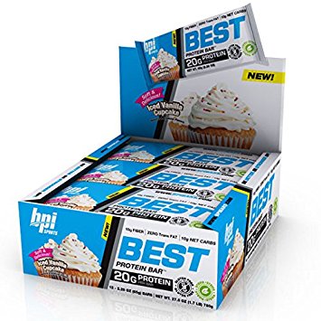 BPI Sports Best Protein Bar, Iced Vanilla Cupcake, 12 Count - 20g Ideal Protein Mix