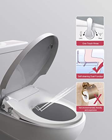 Uni-Green Manual Bidet Toilet Seat, White with Quiet-Close Lid&Seat, Non-Electronic, Dual Nozzles for Rear and Feminine Spray. (Round)