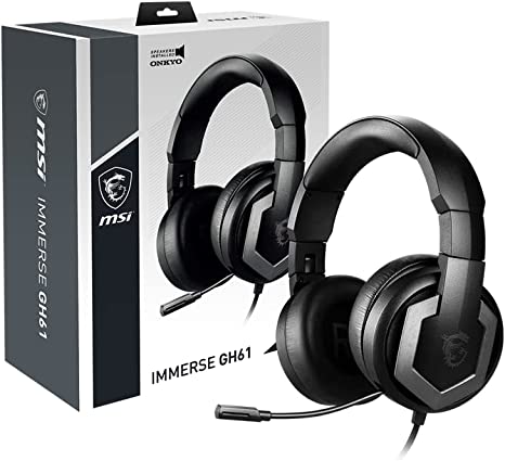 MSI Immerse GH61 Gaming Headset, Hi-Res Virtual 7.1 Surround Sound, Built-in ESS DAC & AMP, 3D Audio, Swappable Ear Cushions, 3.5mm Jack/USB, Carrying Case Included, PC/Mac/PS4/Xbox