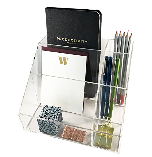 Premium Quality Clear Acrylic Desktop Organizer - Keeps Mail, Bills, Files, and all Office Items Organized