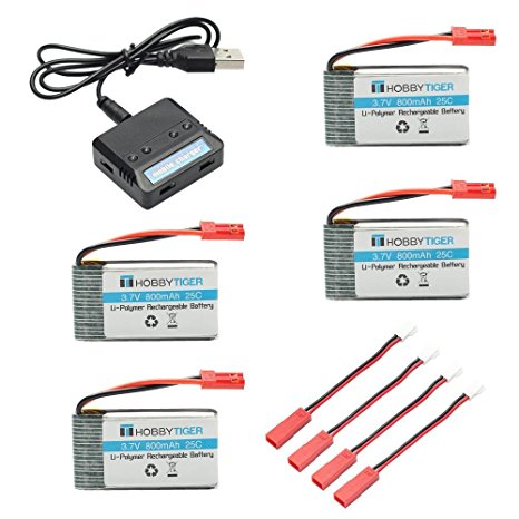 HOBBYTIGER 3.7V 800mAh Lipo Battery   4 in 1 Batteries Charger for MJX X400 X400W X300C X800 X500 X200 Sky Viper S1700 S670 V950 Syma X56W HS200W RC Quadcopter Drone