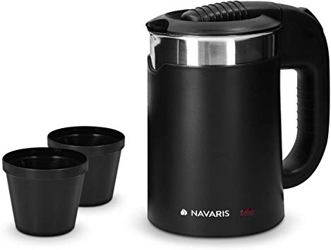 Navaris Compact Electric Travel Kettle - 0.5 Litre Travel Jug Kettle with Dual Walls and Boil Dry Protection - Small 1100W Holiday Kettle with 2 Cups