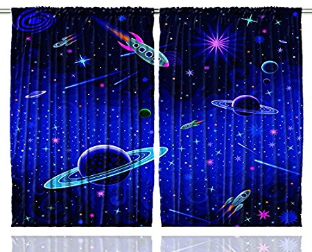 Outer Space Orbit Rocket Galaxy Stars Milkyway Nebula Cosmos Meditation Astronomy Gifts Art Prints Nursery 108 X 63 Inches for Kids Room Classroom Playroom Living Room Curtain Panels - 2 Panel Set