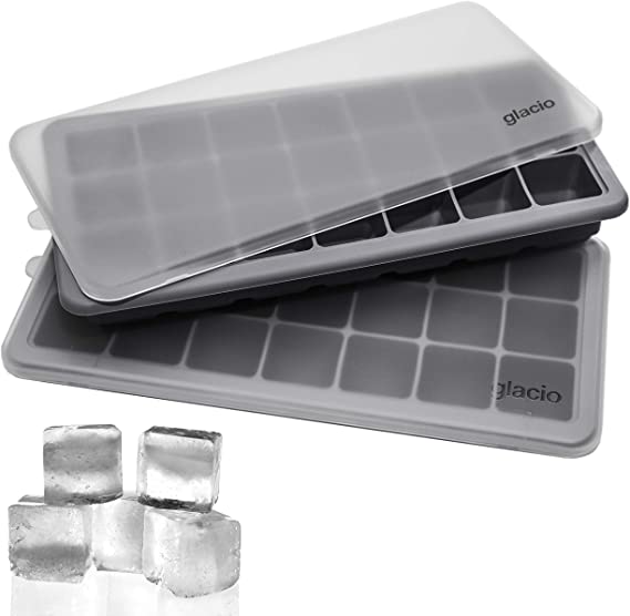 glacio Small Ice Cube Trays with Lids - Covered Flexible Silicone Ice Molds - Set of 2
