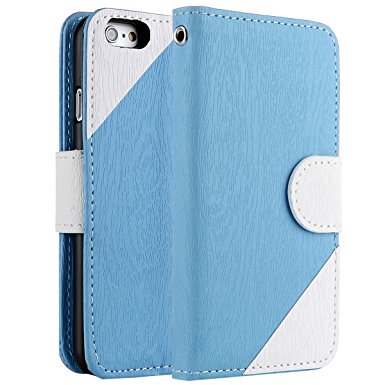 ULAK iPhone 6 Case Wallet Case with 2 Tone Colors and Synthetic Leather Construction for Apple iPhone 6s (4.7" inch)-2015 iPhone 6 (4.7" inch) 2014 Release Blue   White