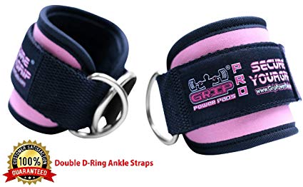 Grip Power Pads Best Ankle Straps for Cable Machines Double D-Ring Adjustable Neoprene Premium Cuffs to Enhance Legs, Abs & Glutes For Men & Women