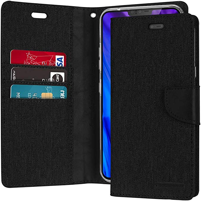 Goospery Canvas Wallet for LG V40 ThinQ Case (2018) Denim Stand Flip Cover (Black) LGV40-CAN-BLK
