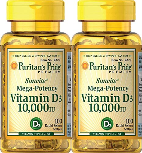 Puritans Pride Vitamin D3 10,000 IU, 100 Count (2 Pack)