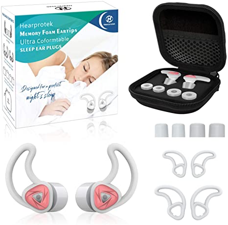 Ear Plugs for Sleeping, 33db Hearprotek Noise Reduction Sound Blocking Soft Sleep earplugs with Foam eartips for Light Sleepers, snoring, Work (Pink)