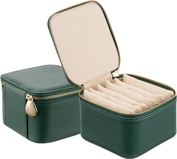 Vlando Small Travel Jewelry Box Organizer -6 Small Carry-on Zipped Pouches for Jewelries Necklaces Rings Earrings Necklace Sorting Storage, Dark Green