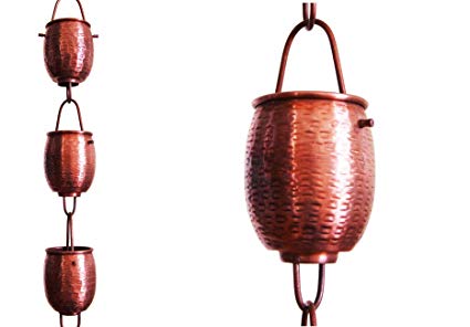 U-nitt 8-1/2 feet Pure Copper Rain Chain for Gutter: Rain Barrel Textured Cup 8.5 ft Length #5553
