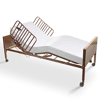 Full Electric Hospital Bed for Home Use with Half Rails - Medical Bed for Long Term Care and Medical Facilities - 36" x 80", Adjustable Height Range and Hi Lo