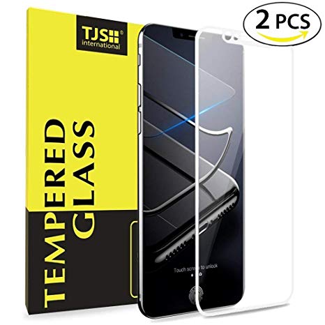 (2 Pack) iPhone X 3D Full Coverage Tempered Glass, [PET Frame][Edge to Edge Crash Protection] Curved [Scratch Proof][Bubble Free] Tempered Glass Screen Protector Film For Apple iPhone X - White