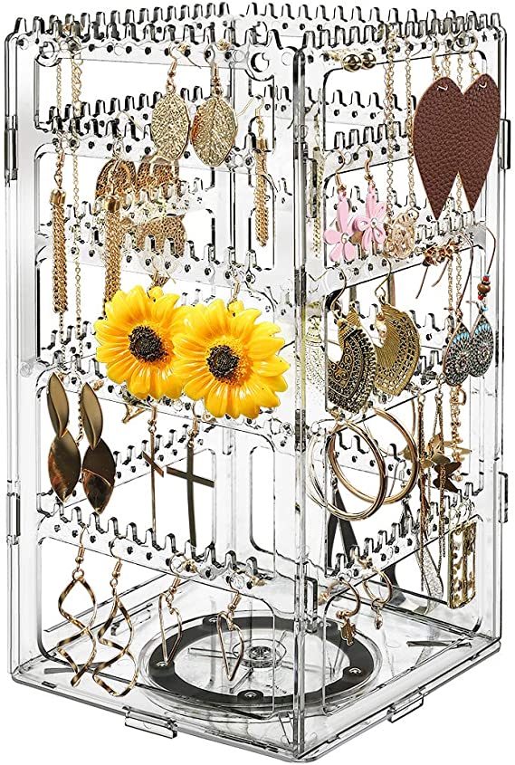 Rotating Earring Organizer Stand, Acrylic Earring Holder Stand, Earring Display Jewelry Hanger Organizer for Earrings Bracelets Necklaces (5Ply-Clear)