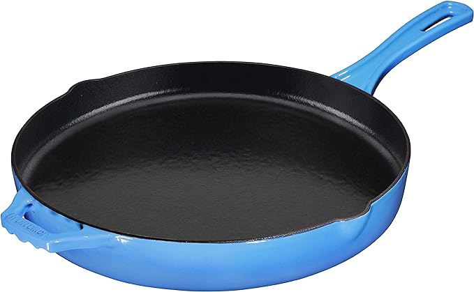 Cast Iron Skillet, Non-Stick, 12 inch Frying Pan Skillet Pan For Stove top, Oven Use & Outdoor Camping with Pour Spouts, Even Heat Distribution (Blue)