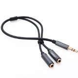 Ugreen 35mm Audio Stereo Y Splitter Cable 35mm Male to 2 Port 35mm Female for Earphone and Headset Splitter Adapter Compatible with iPhone Samsung LG Smartphones Tablets MP3 players Metal Housing Black