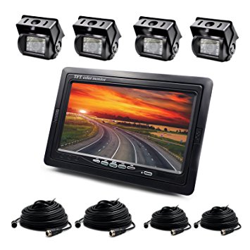 ZEROXCLUB Wired 7" LCD Monitor Kits And 4xWaterproof Backup Camera For Truck/Van/Caravan/Trailers/Campers PAL And NTSC High Solution Rearview Camera
