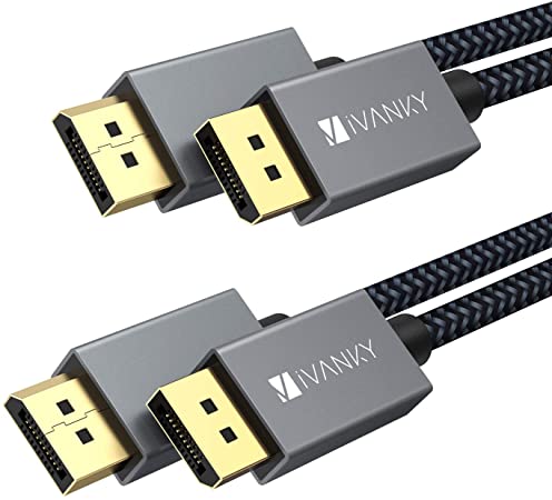 DisplayPort 1.2 Cable [6.6ft, 2-Pack], iVANKY 4K DisplayPort to DisplayPort Cable Nylon Braided, High Speed DP Cable, Supports 2K@165Hz and 4K@60Hz, Compatible with PC, Laptop, TV - Grey