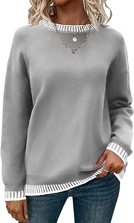 Zeagoo Womens Crewneck Pullover Sweater Long Sleeve Knit Side Slit 2024 Fall Winter Sweater Tops