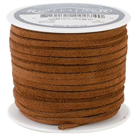 Realeather Crafts Suede Lace, 0.125-Inch Wide 25-Yard Spool, Medium Brown