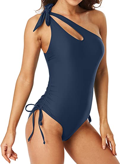 Sociala One Shoulder One Piece Swimsuit for Women Tie Side Bathing Suits Cutout Swimwear Padded Monokini