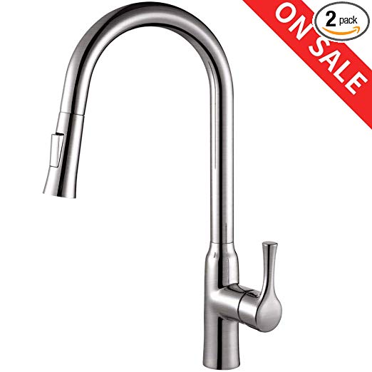 Sunba Youth Single Handle Sprayer Brushed Nickel Pull Out Kitchen Sink Sweep Spray Faucet
