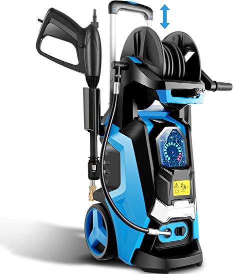 mrliance Electric Pressure Washer 2.1 GPM Smart High Pressure Power Washer 1800W Powerful Cleaner Machine with Hose Reel, 4 Nozzles, Touch Screen 3 Gear Level,15 Level Pressure