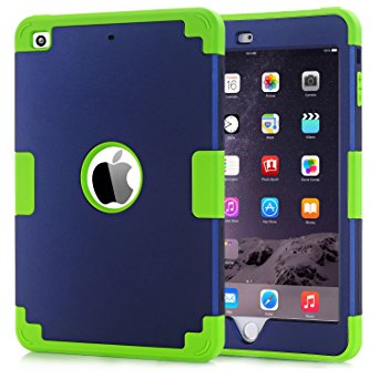 iPad mini 2 Case,iPad mini Case,iPad mini 3 Case,iPad mini Retina Case,BENTOBEN Anti-slip Shock-Absorption Silicone PC High Impact Resistant Hybrid Three Layer Protective Case Cover Blue&Lime Green