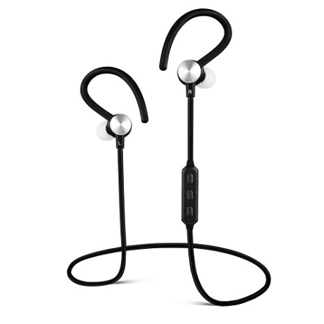 Lecmal for Bluetooth Headphones, Bluetooth 4.1 Wireless Stereo Sport Earphones with Ear Hook, Noise Cancelling Sweatproof Headset Suitable for IOS & Android Devices, Perfect for Exercise (Black)